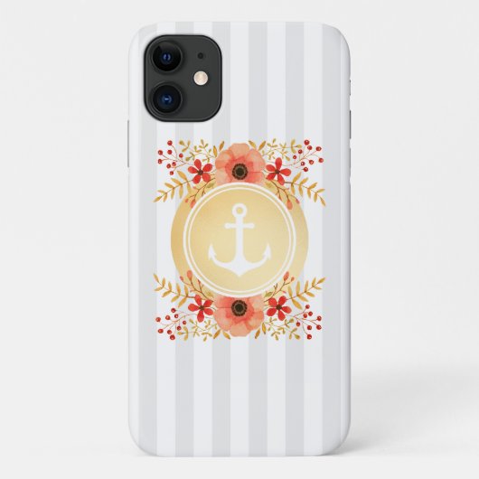 Moderne scheepsanker waterverf bloemgestreepte Case-Mate iPhone case (Achterkant)