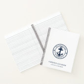 Moderne scheepsnaam Navy Blue Anker Kapiteinslogbo Notitieboek (Binnen)