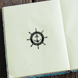 Moderne scheepswiel bibliotheek anker boek rubberstempel
