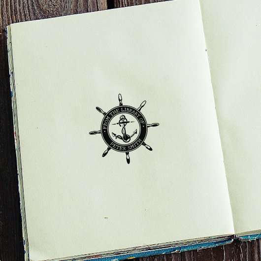 Moderne scheepswiel bibliotheek anker boek rubberstempel