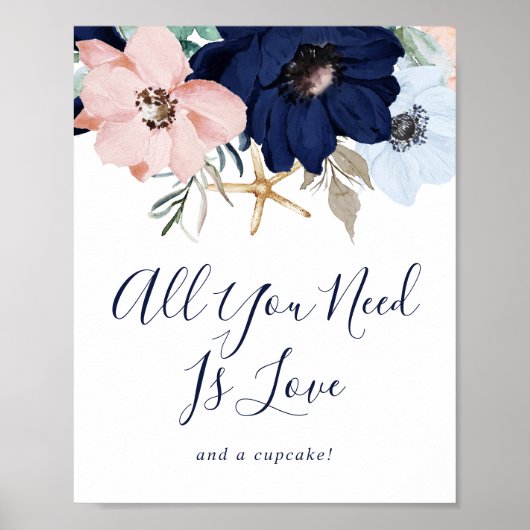 Moderne Scheepvaart | Bloemig Huwelijk Cupcake Bor Poster (Voorkant)