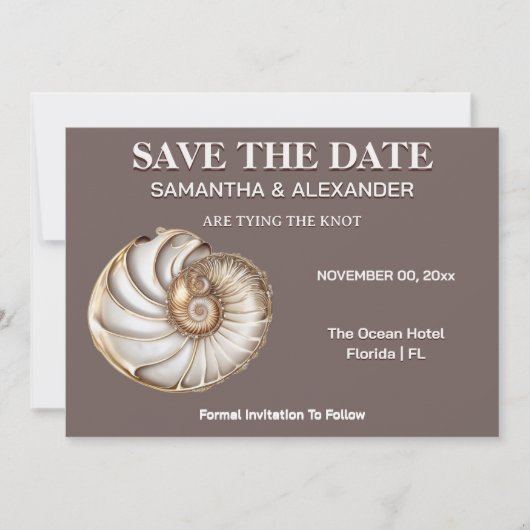Moderne schelp save the date trouwkaart kaart (Voorkant)