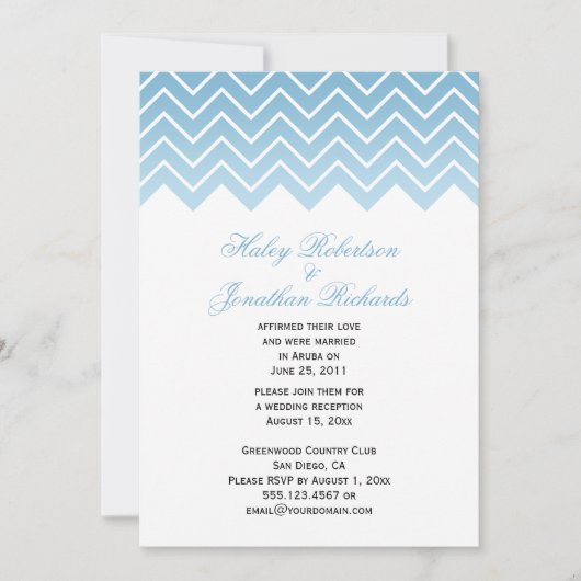 Moderne schemerblauwe ombre chevron zigzag na de b kaart (Voorkant)