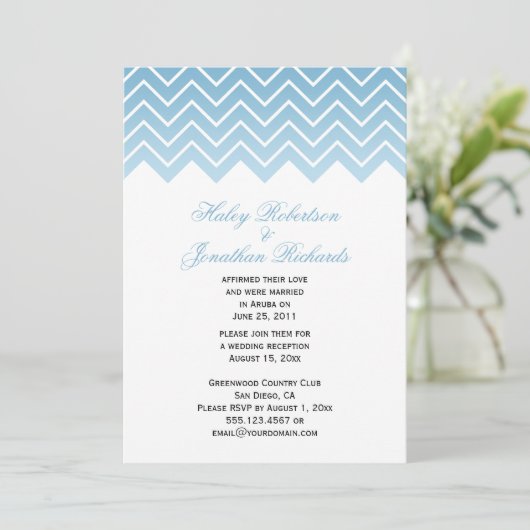 Moderne schemering blauwe ombré chevron zigzag na  kaart (Staand voorkant)