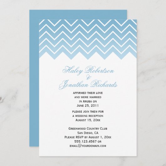 Moderne schemering blauwe ombré chevron zigzag na  kaart (Voorkant / Achterkant)