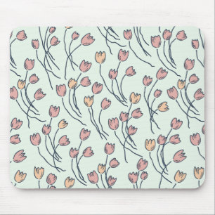 Moderne Schetsachtige Tulpenpatroon Cottage Sage Muismat