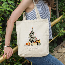 Moderne schetsmatige Waterverf kerstboom cadeaus Tote Bag