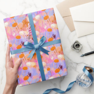 Moderne Schilderachtige Roze Lavendel Bloemen Cadeaupapier