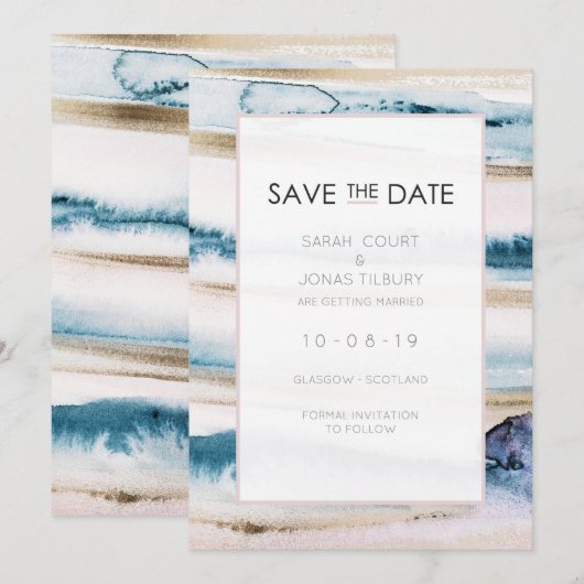 Moderne Schilderachtige Waterverf Huwelijk Bewaar  Kaart (Voorkant / Achterkant)