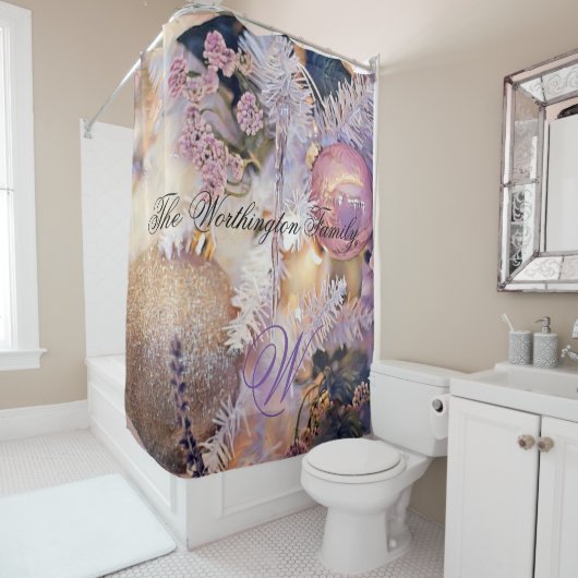 Moderne schilderende kerstbomen Paarse decoraties Douchegordijn (In situ)