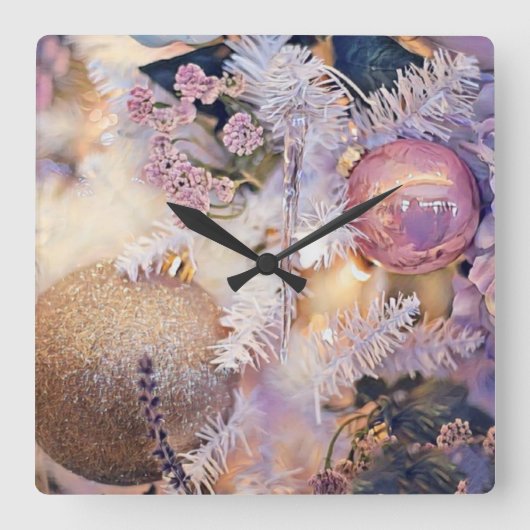 Moderne schilderende kerstbomen Paarse decoraties Vierkante Klok (Voorkant)