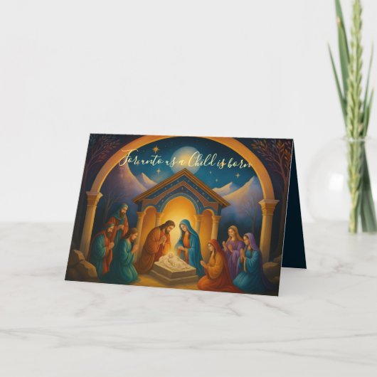 Moderne schilderkunst kerststal feestdagen kaart (Voorkant)