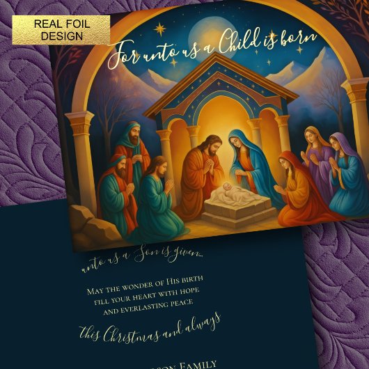 Moderne schilderkunst kerststal folie feestdagenkaart