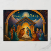 Moderne schilderkunst kerststal folie feestdagenkaart (Voorkant)