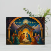 Moderne schilderkunst kerststal folie feestdagenkaart (Staand Voorkant)