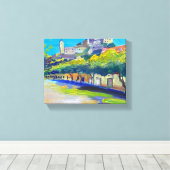 Moderne schilderkunst, landschap, Trenčin stad Canvas Afdruk (Insitu (Houten vloer))