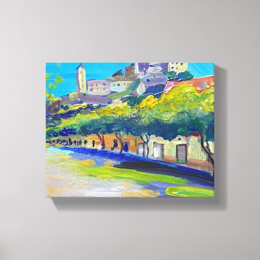 Moderne schilderkunst, landschap, Trenčin stad Canvas Afdruk (Voorkant)