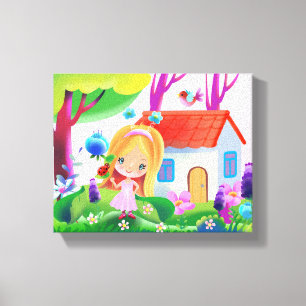 Moderne schilderkunst voor kinderen, fee meisje canvas afdruk