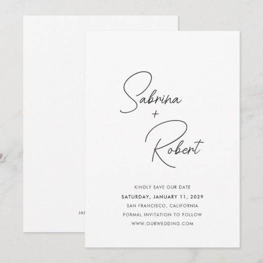 Moderne Schone Bruiloft Save The Date (Voorkant / Achterkant)