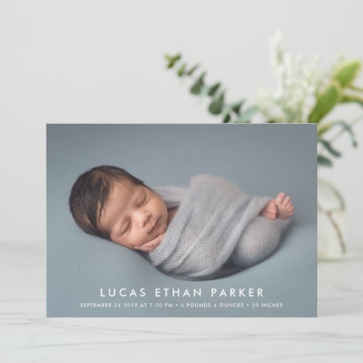 Moderne schone grote foto geboorte aankondiging (Staand voorkant)