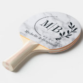 Moderne Schone Witte Marmeren Blad Bruiloft Monogr Tafeltennisbatje (Voorkant Gekanteld)