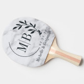 Moderne Schone Witte Marmeren Blad Bruiloft Monogr Tafeltennisbatje (Zijkant)