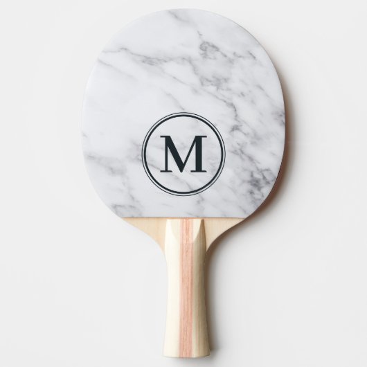 Moderne Schone Witte Marmeren Monogram Tafeltennisbatje (Voorkant)