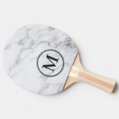 Moderne Schone Witte Marmeren Monogram Tafeltennisbatje (Zijkant)