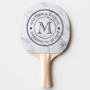 Moderne Schone Witte Marmeren Trouw Monogram Ster Tafeltennisbatje