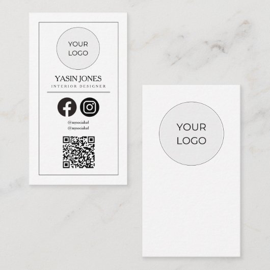 Moderne Schone Witte QR Code Zakelijke Sociale Med Visitekaartje (Voorkant / Achterkant)
