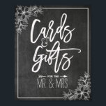 Moderne schoolbord bloemkaarten cadeaus bruiloft b poster<br><div class="desc">Moderne bruiloftscadeautafel / Kaarten en cadeaus Bruiloftsbord Poster Sjablonen - Elegante script en witte bloemrand op grunge zwarte schoolbord achtergrond.
Een perfect ontwerp voor je grote dag.
Alle tekststijlen,  kleuren,  maten kunnen worden aangepast aan uw behoeften!</div>