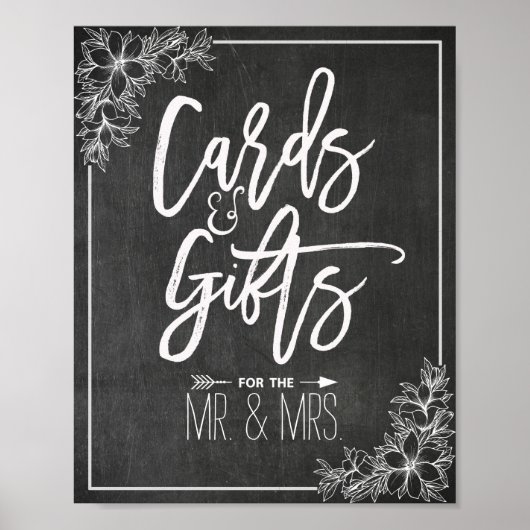 Moderne schoolbord bloemkaarten cadeaus bruiloft b poster (Voorkant)