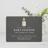 Moderne schoolbord & fles baby shower uitnodiging (Staand voorkant)
