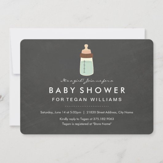 Moderne schoolbord & fles baby shower uitnodiging (Voorkant)