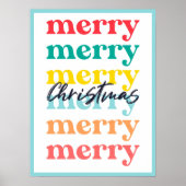Moderne Schoon Kleurig Blauw Wit Kerstmis Poster (Voorkant)