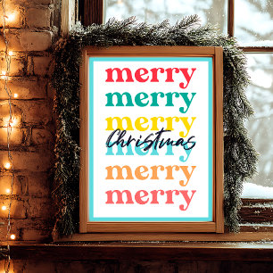 Moderne Schoon Kleurig Blauw Wit Kerstmis Poster