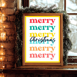 Moderne Schoon Kleurig Geel Wit Vrolijk Kerstfeest Poster