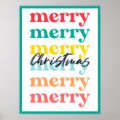 Moderne Schoon Kleurrijk Groen Wit Vrolijk Kerstfe Poster (Voorkant)