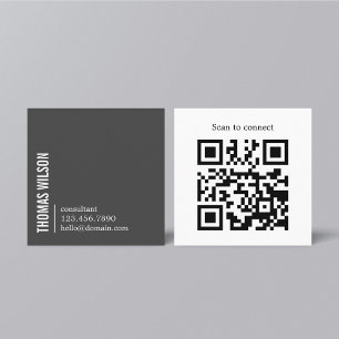 Moderne Schoon Stout Grijs Wit Consultant QR-code Vierkante Visitekaartje