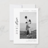 Moderne Schoon Zwart en Wit Foto Bruiloft Save The Date (Voorkant)