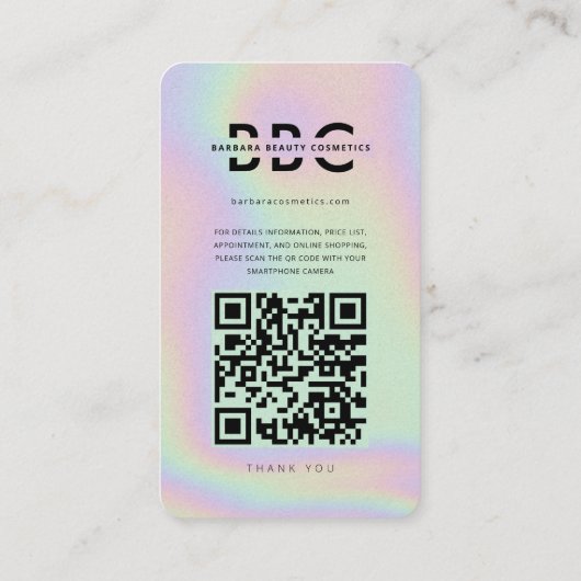 Moderne Schoonheid Cosmetica holografische Instagr Visitekaartje (Achterkant)