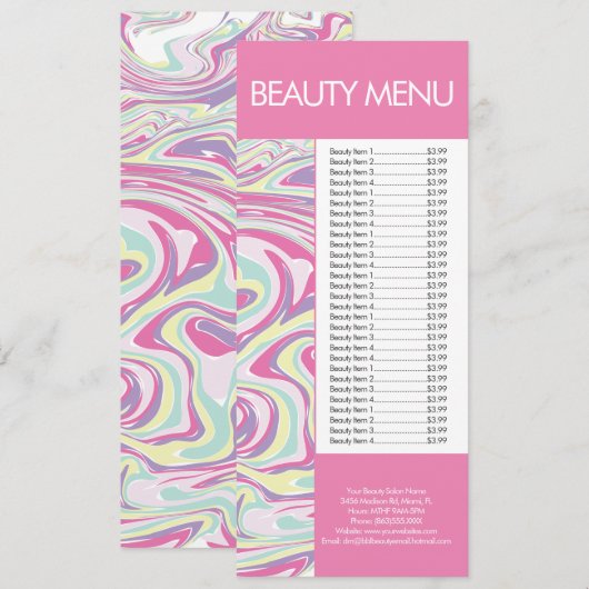Moderne schoonheid make-up vloeibaar patroon roze menu (Voorkant / Achterkant)
