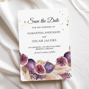 Moderne Schoonheid Paarse Vijgen & Pampas & Gouden Save The Date