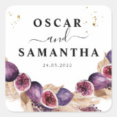 Moderne Schoonheid Paarse Vijgen & Pampas & Gouden Vierkante Sticker (Voorkant)