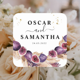 Moderne Schoonheid Paarse Vijgen & Pampas & Gouden Vierkante Sticker