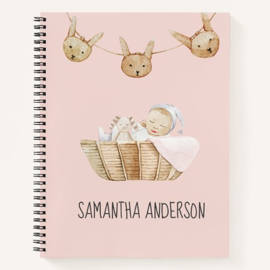 Moderne Schoonheid Pastel Roze Kindernaam Notitieboek (Voorkant)