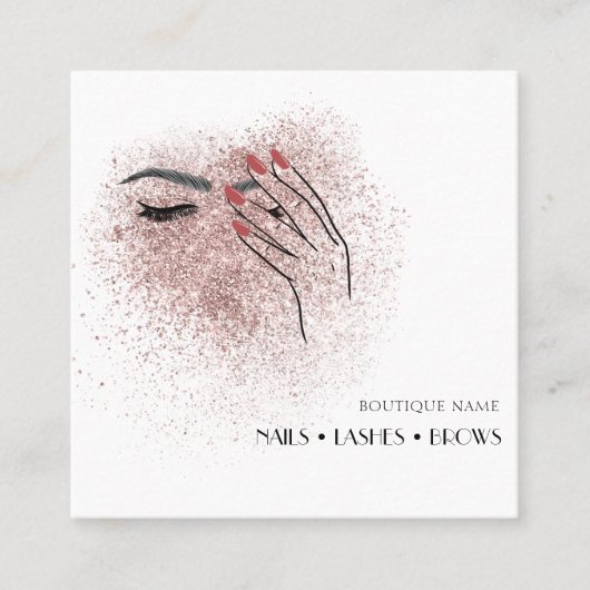 Moderne schoonheids Logo nagels Eyelashes Brows Vierkante Visitekaartje (Voorkant)