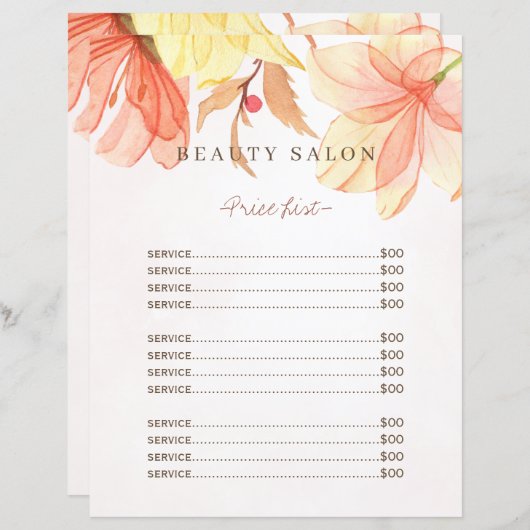 Moderne schoonheidssalon elegante prijslijst flyer (Voorkant / Achterkant)
