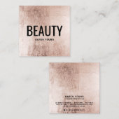 Moderne schoonheidssalon roos gouden folie make-up vierkante visitekaartje (Voorkant / Achterkant)
