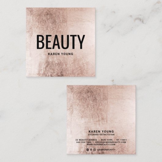 Moderne schoonheidssalon roos gouden folie make-up vierkante visitekaartje (Voorkant / Achterkant)